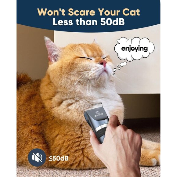 Oneisall Cat Grooming Kit Clippers Scissors Comb Hair Trimmer Set Quiet Shaver - Picture 3 of 13